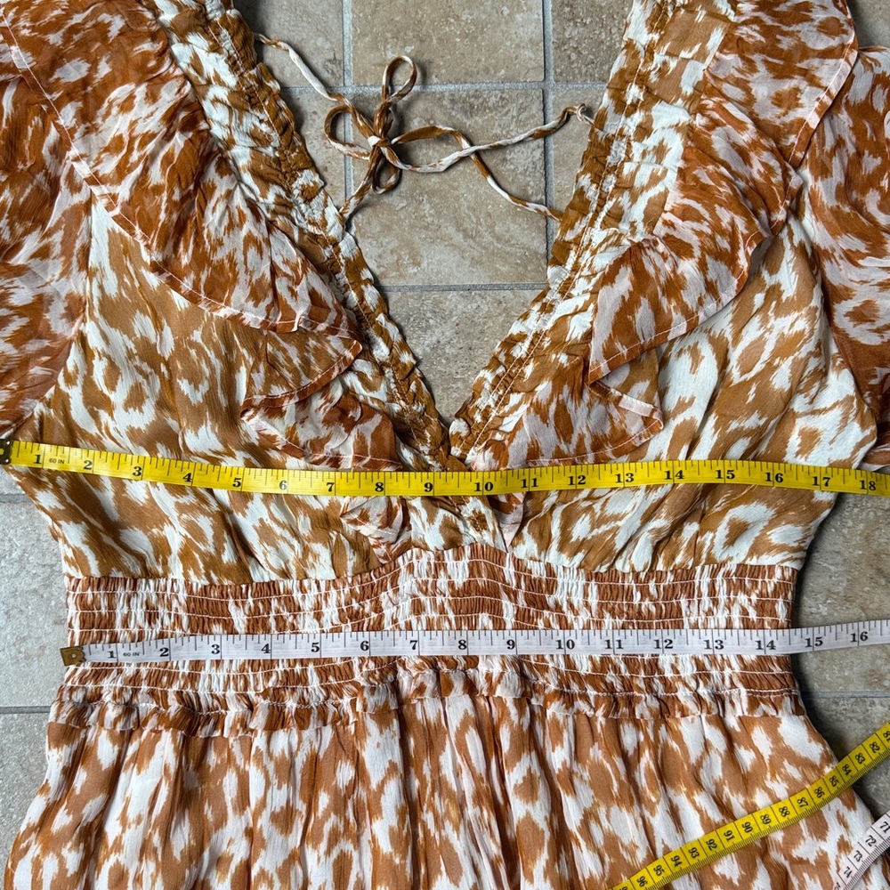 Anthropologie Odetta Maxi Dress Pockets Elastic Waist Ruffles Tiered Skirt Gold - Picture 10 of 16
